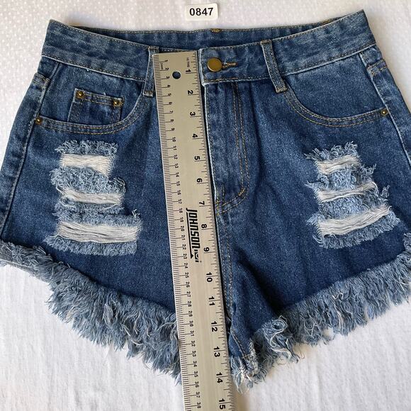 SHEIN Women’s Frayed Denim Short Shorts size 6 US, Blue - Picture 5 of 10